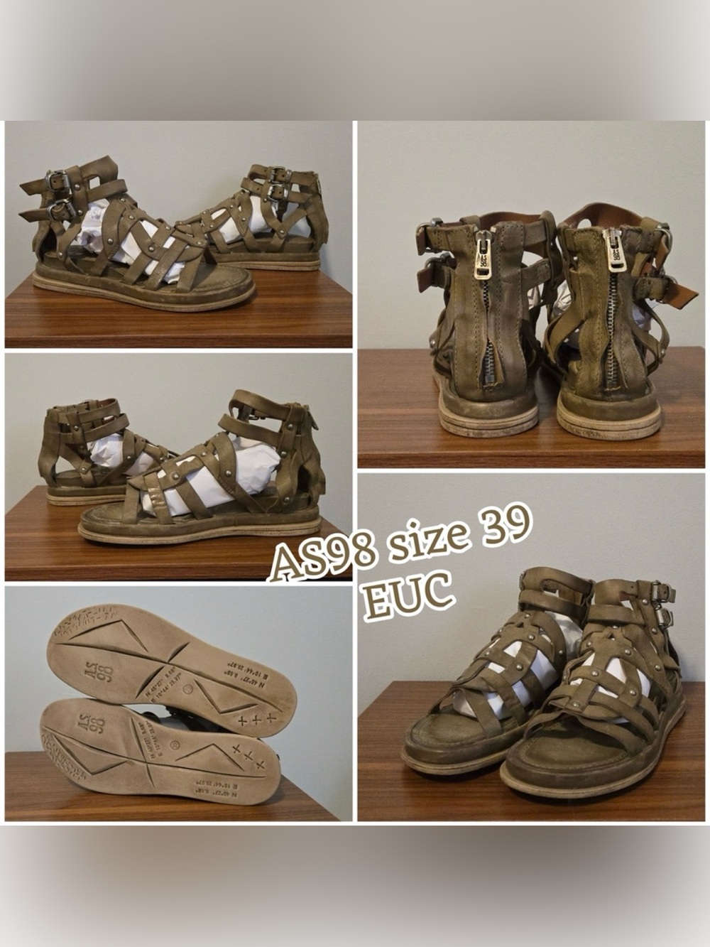 A.S.98 Olive Green Strappy Gladiator Sandals